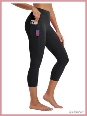High Waisted Capri Leggings with Pockets 21" Inseam Tummy Control Yoga Pants